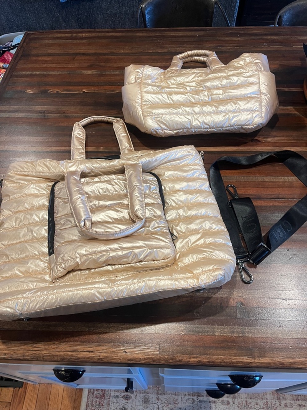 Celine Dion 2 Padded Quilted Tote Bags - Champagne